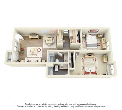 Floor plan for 2 beds, 2 baths, 863 sqft